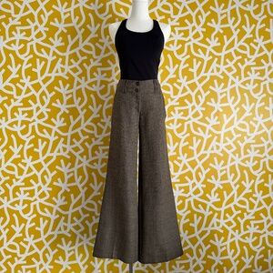 H&M Brown Tweed Print Wide Leg Mid-Rise Dress Pants - S/M